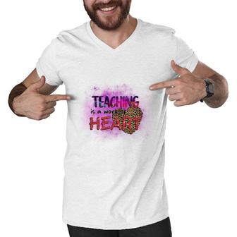 Teaching Is A Work Of Heart Teacher Leopard Men V-Neck Tshirt - Seseable