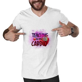 Teaching Is My Cardio Teacher Red Decoration Men V-Neck Tshirt - Seseable