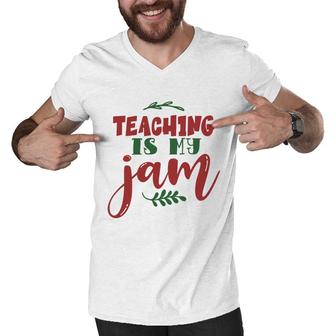 Teaching Is My Jam Teacher Red And Green Men V-Neck Tshirt - Seseable