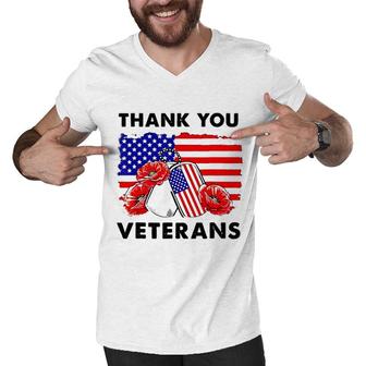 Thank You Veterans Poppy Flower Veteran Day 2022 Trend Men V-Neck Tshirt - Seseable