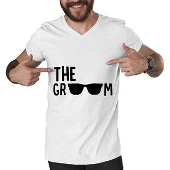 The Groom Sunglasses Bachelor Party Husband Wedding Marriage Men V-Neck Tshirt - Seseable