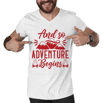 Travel Lover Explores And So Adventure Begins Men V-Neck Tshirt - Seseable