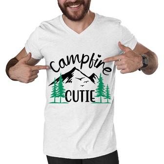 Travel Lover Has Camp With Campfire Cutie In Their Exploration Men V-Neck Tshirt - Seseable