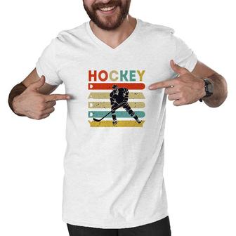 Vintage Ice Hockey Daddy Fathers Day Hockey Gifts Premium Men V-Neck Tshirt - Monsterry UK