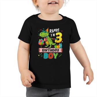 3Rd Birthday Boy T Rex Dinosaur Rawr Im 3 Year Old Toddler Tshirt - Seseable