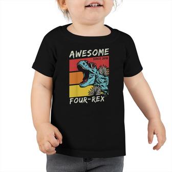 Kids Kids Four Rex Boy 4Th Birthday 2018 Dinosaur 4 Year Old Toddler Tshirt - Seseable