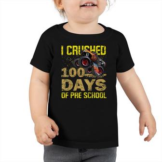 Kids Kids I Crushed 100 Days Of Preschool Monster Truck Boys Toddler Tshirt - Seseable