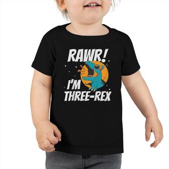 Kids Rawr Im Three-Rex Funny 3 Years Old Dinosaur 3Rd Birthday Toddler Tshirt - Seseable