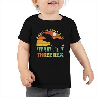 Kids Three Rex 3Rd Birthday Third Dinosaur 3 Year Old Boy Kids Toddler Tshirt - Seseable