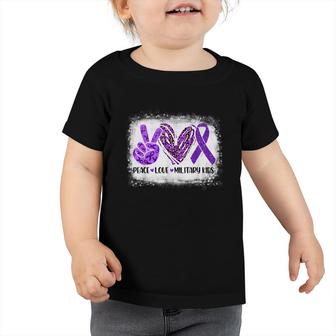 Peace Love Military Kids Purple Up For Military Child Month Toddler Tshirt - Seseable