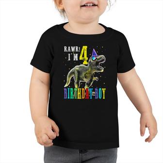 Rawr Im 4Th Birthday Boy Dinosaur Party For 4 Year Old Boy Toddler Tshirt - Seseable