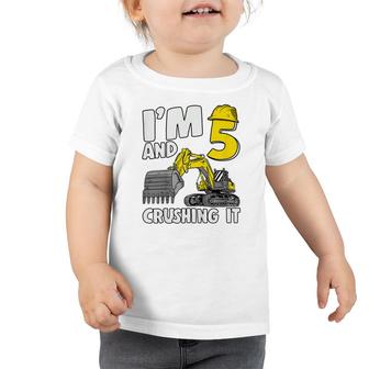 Kids Im 5 And Crushing It 5 Years Boys Excavator 5Th Birthday Toddler Tshirt - Seseable