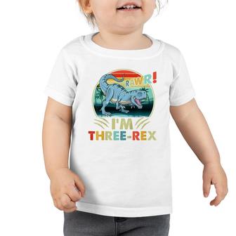 Kids Rawr Im Three-Rex 3Rd Birthday 3 Year Old Dinosaur Kids Toddler Tshirt - Seseable