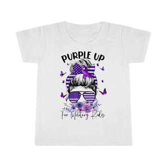 Purple Up For Military Kids Child Month Messy Bun Floral Infant Tshirt - Seseable