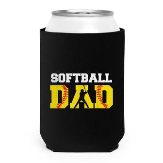 Dad Softball Yellow Softball Dad Fathers Gift Can Cooler - Seseable