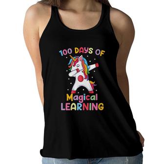 100 Days Of Magical Learning Dabbing Unicorn Party Women Flowy Tank - Seseable