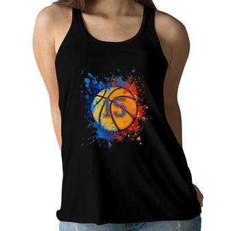 15 Years Old 15Th Birthday Basketball Gift For Boys Party Women Flowy Tank - Seseable
