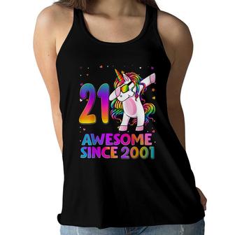 21 Year Old Unicorn Dabbing 21St Birthday Girl Unicorn Party Women Flowy Tank - Seseable