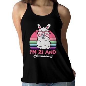 21St Birthday Llamazing Llama Im 21 Lover Animal Women Flowy Tank - Seseable
