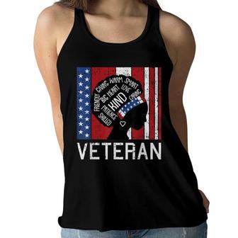 Afro Woman American Flag Veteran Patriotic Military Wife Women Flowy Tank - Seseable