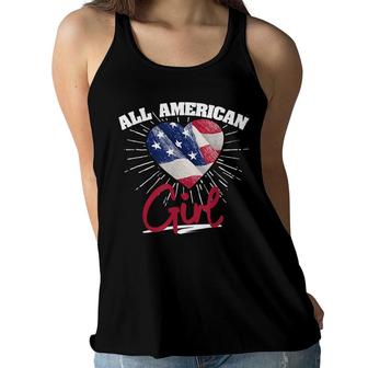 America Flag Patriots Labor Day All American Girl Heart Women Flowy Tank - Seseable