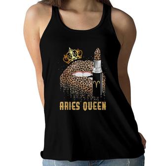 Aries Queen Leopard Lips Aries For Women Girl Kids Women Flowy Tank - Seseable