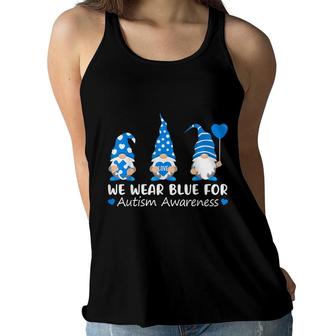 Autism Awareness Gnome In April We Wear Blue Ribbon Puzzle Women Flowy Tank - Seseable