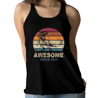 Awesome Since 2010 Dino 12 Years Old Kids Birthday Dinosaur Women Flowy Tank - Seseable