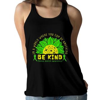 Be Kind Mental Health Awareness Green Ribbon Sunflower Women Flowy Tank - Seseable