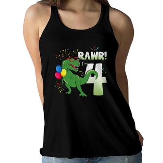 Birthday Dinosaur Rex Rawr Im 4 Years Old Boys Gift Women Flowy Tank - Seseable