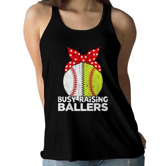 Busy Raising Ballers Red Knot Ball Great Baseball Tennis Women Flowy Tank - Seseable