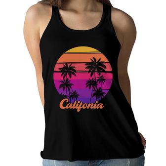 Califonia Orange Graphic Beach Retro Sunset Women Flowy Tank - Seseable