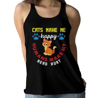 Cat Make Me Happy Humans Make My Head Hurt Women Flowy Tank - Seseable