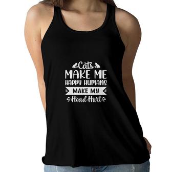 Cats Make Me Happy Humans Make My Head Hurt Graphic White Women Flowy Tank - Seseable