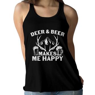 Deer And Beer Makes Me Happy Beer Lover Gifts Women Flowy Tank - Seseable