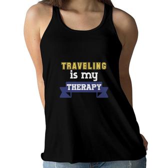 Explore Lovers Considers Traveling Is Their Therapy Women Flowy Tank - Seseable