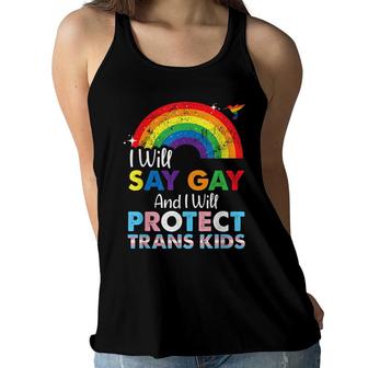 Florida Gay I Will Say Gay And I Will Protect Trans Kids Women Flowy Tank - Seseable