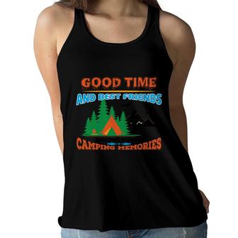 Good Time And Best Friends Amazing Fishing Camping Memories Summer Women Flowy Tank - Seseable