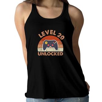 Happy 20Th Birthday Level 20 Unlocked Video Game Since 2002 Women Flowy Tank - Seseable