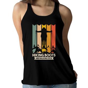 Hiking Boots And Walking Stick Explore Travel Lover Women Flowy Tank - Seseable