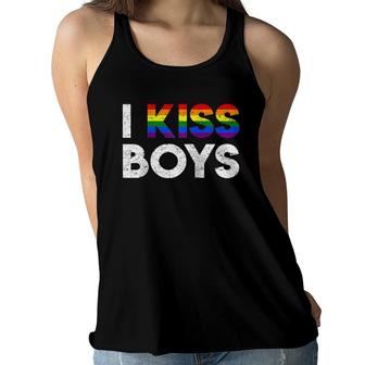 I Kiss Boys Lgbt Rainbow Pride Month Vintage Twink Gay Raglan Baseball Tee Women Flowy Tank - Seseable