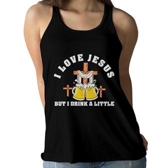 I Love Jesus But I Drink A Little Bible Verse Graphic Christian Women Flowy Tank - Seseable