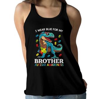 I Wear Blue For My Brother Autism Awareness Dinosaur Boys Women Flowy Tank | Mazezy