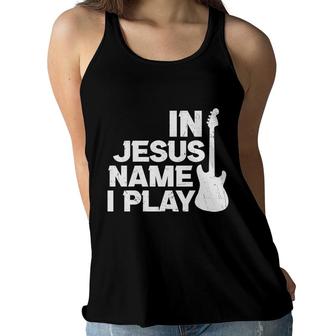In Jesus Name I Play Bible Verse White Graphic Christian Women Flowy Tank - Seseable
