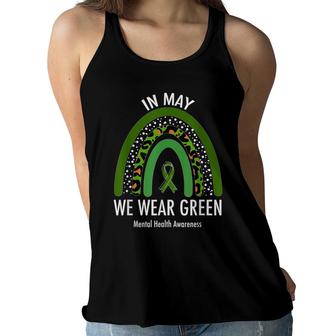 In May We Wear Green Mental Health Awareness Leopard Print Women Flowy Tank - Seseable