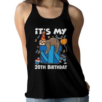 It Is My Birthday Cute Sloth Party Outfit 20Th Birthday Since I Was Born 2002 Women Flowy Tank - Seseable