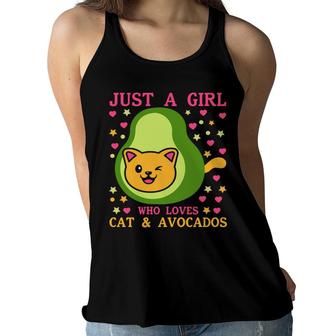 Just A Girl Who Lovers Cat And Avocados Funny Avocado Women Flowy Tank - Seseable