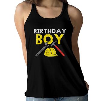 Kids Birthday Boy Construction Hard Hat Cute 3Rd Birthday Boys Women Flowy Tank - Seseable