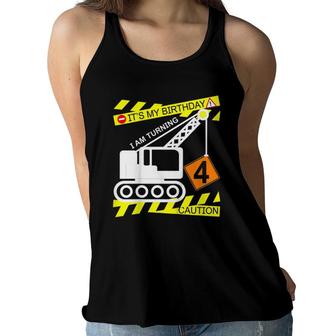 Kids Boys Construction Truck 4Th Birthday Gift For Age 4 Yrs Old Women Flowy Tank - Seseable
