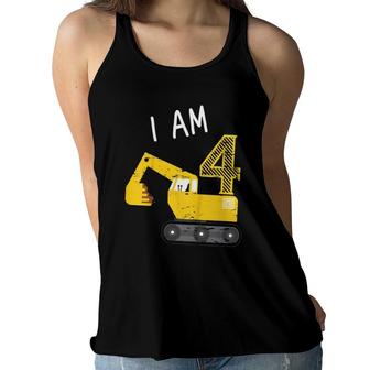 Kids Gift For Boys Construction Party Excavator 4Th Birthday Women Flowy Tank - Seseable